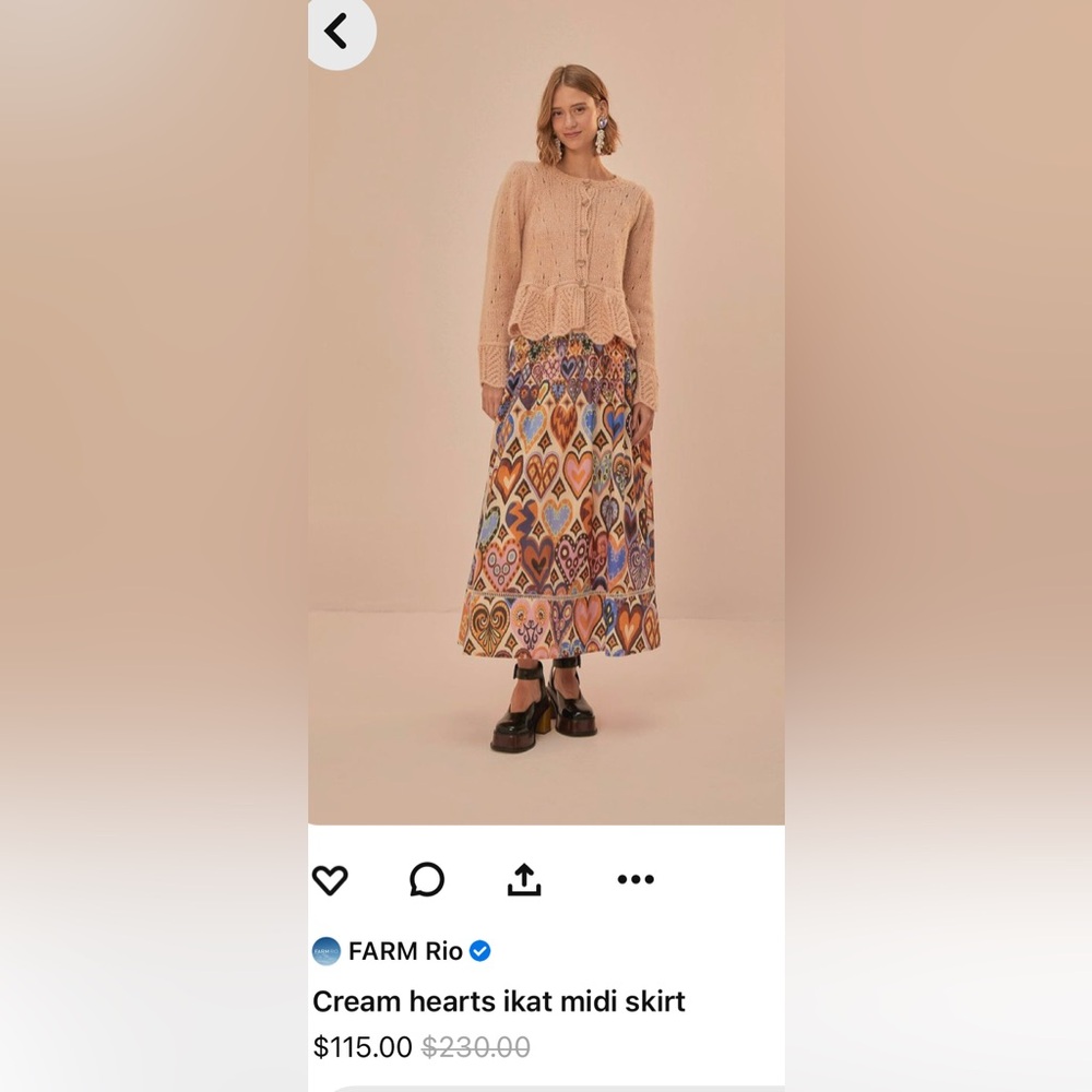 Farm Rio Cream Heart Ikat Mid Skirt NWT